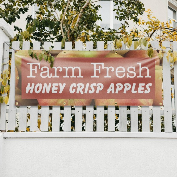 Signmission Farm Fresh Honey Crisp Apples, 36 Inch x 96 Inch, Vinyl Banner - B-96-30596