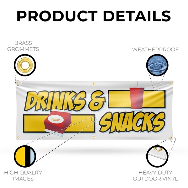 Signmission Drinks and Snacks, 24 Inch x 72 Inch, Vinyl Banner - B-72-30548