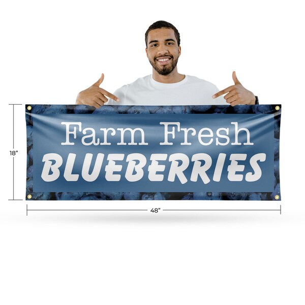 Signmission Farm Fresh Blueberries, 18 Inch x 48 Inch, Vinyl Banner - B-30580