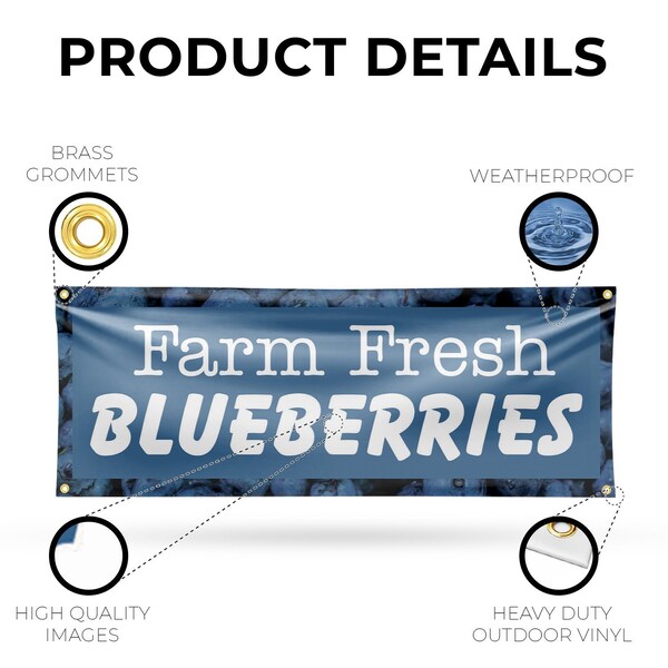 Signmission Farm Fresh Blueberries, 18 Inch x 48 Inch, Vinyl Banner - B-30580