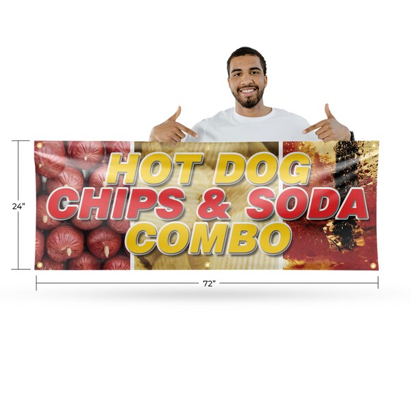 Signmission Hot Dogs Chips And Soda Combo, 24 Inch x 72 Inch, Vinyl Banner - B-72-30699