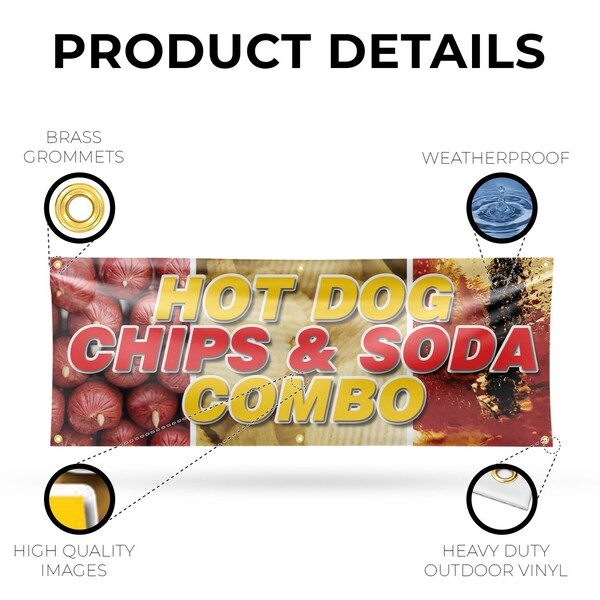 Signmission Hot Dogs Chips And Soda Combo, 24 Inch x 72 Inch, Vinyl Banner - B-72-30699