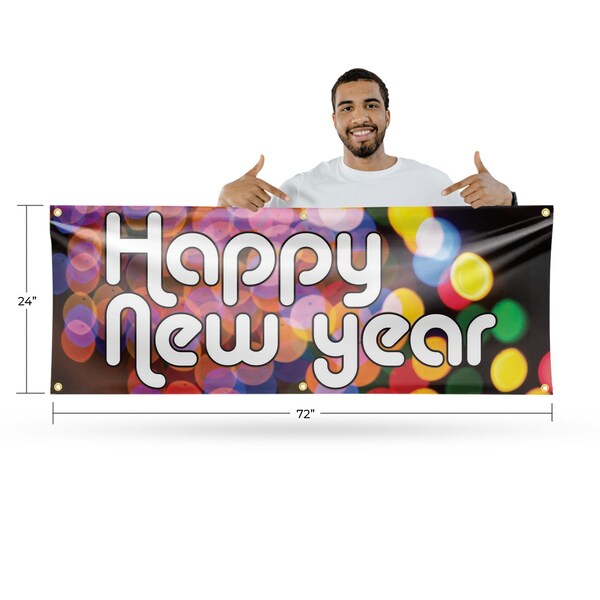 Signmission Happy New Year, 24 Inch x 72 Inch, Vinyl Banner - B-72-30693