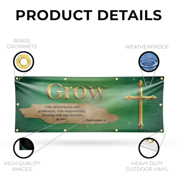 Signmission Jesus Grow, 36 Inch x 96 Inch, Vinyl Banner - B-96-30707