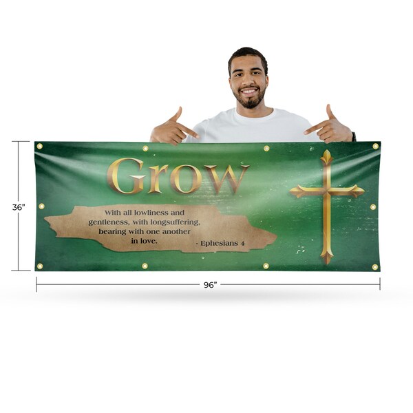 Signmission Jesus Grow, 36 Inch x 96 Inch, Vinyl Banner - B-96-30707