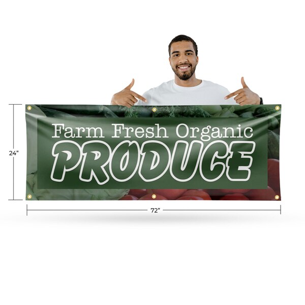 Signmission Farm Fresh Organic Produce, 24 Inch x 72 Inch, Vinyl Banner - B-72-30605