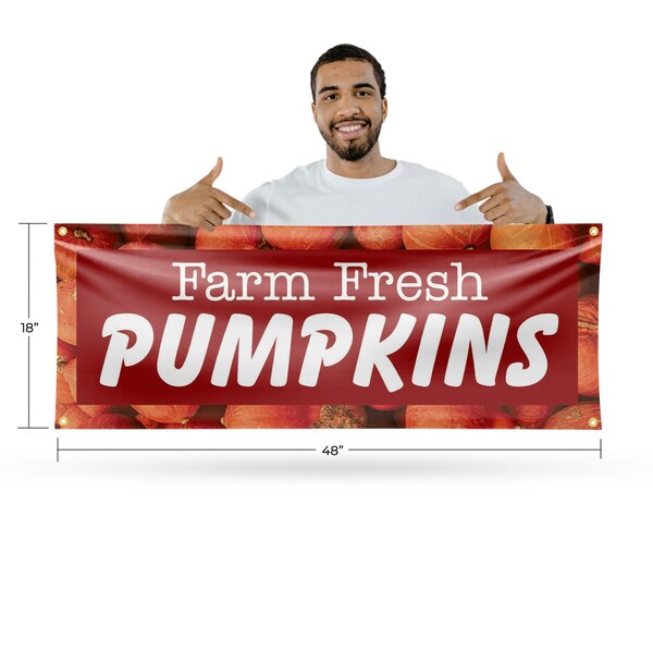 Signmission Farm Fresh Pumpkins, 18 Inch x 48 Inch, Vinyl Banner - B-30612