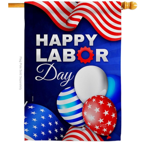 Patio Trasero 28 x 40 in. Labor Day Balloon American Star & Stripes Vertical House Flag with Double-Sided Banner - PA4061074
