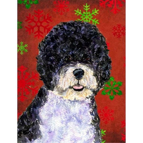 Patioplus 11 x 15 in. Portuguese Water Dog Red Green Snowflake Christmas Flag Garden Size - PA246911