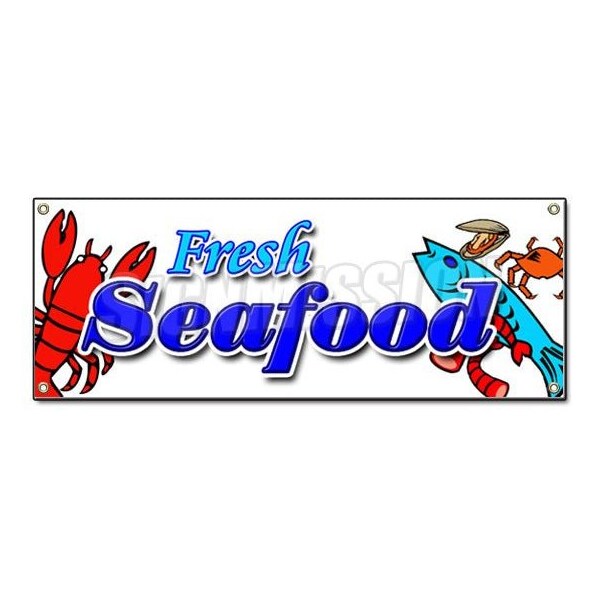 Signmission FRESH SEAFOOD BANNER SIGN fish market shrimp clams oysters lobster crabs - B-FRESH SEA FOOD