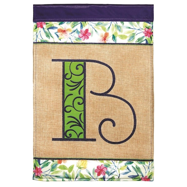 Magnolia Gardens 13 x 18 in Double Applique Monogram B Spring Burlap  Print Garden Flag - M030074