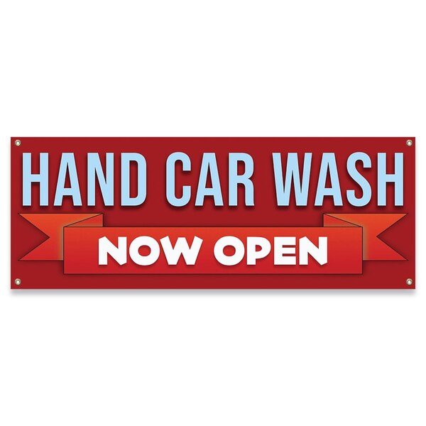 Signmission Hand Car Wash Now Open Banner Concession Stand Food Truck Single Sided - B-30080