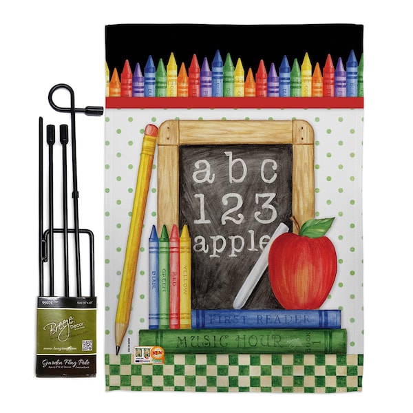 Gardencontrol 13 x 18.5 in. School Chalk Board & Education Vertical Double Sided Garden Flag Set with Banner Pole - GA4099989