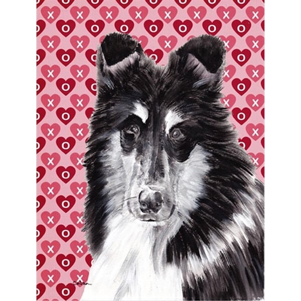 Carolines Treasures Black And White Collie Hearts And Love Flag Canvas House Size - SC9702CHF