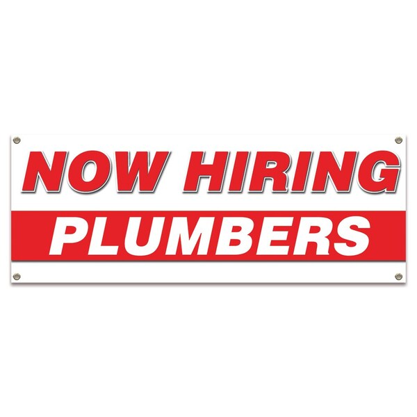 Signmission Now Hiring Plumbers Banner Apply Inside Accepting Application Single Sided - B-30291