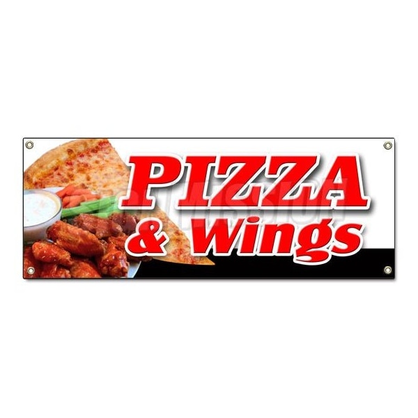 Signmission PIZZA & WINGS BANNER SIGN brick oven new york chicago italian spicy - B-PIZZA & WINGS