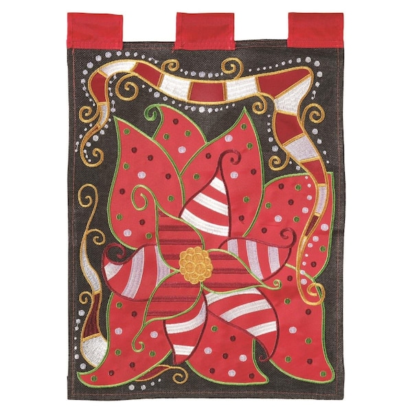 Dicksons 13 x 18 in Double Applique Poinsettia Burlap Garden Flag - M011054