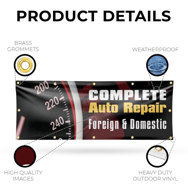 Signmission Complete Auto Repair Foreign & Domestic, 48 Inch x 120 Inch, Vinyl Banner - B-120-30525