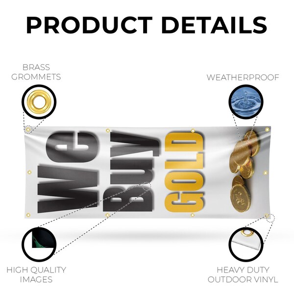 Signmission We Buy Gold Vertical, 36 Inch x 96 Inch, Vinyl Banner - B-96-30926