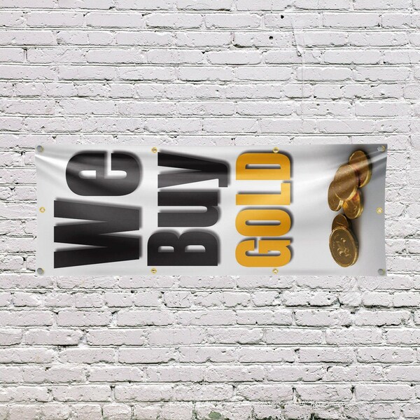Signmission We Buy Gold Vertical, 36 Inch x 96 Inch, Vinyl Banner - B-96-30926
