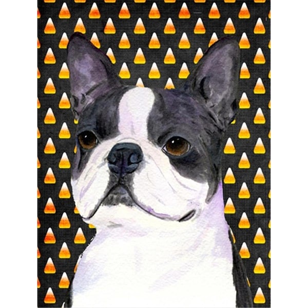 Patioplus 11 x 15 in. Boston Terrier Candy Corn Halloween Portrait Garden Size Flag - PA631234