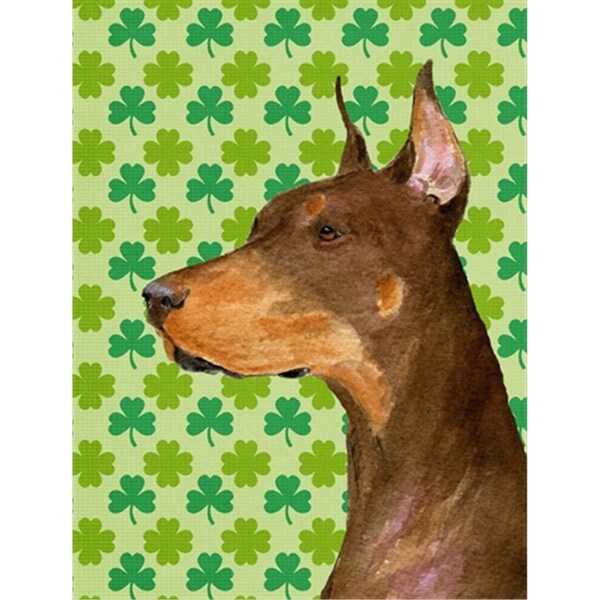 Patioplus 11 x 15 In. Doberman St. Patricks Day Shamrock Portrait Flag; Garden Size - PA246644