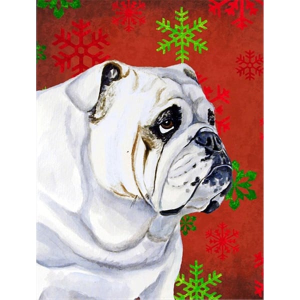Patioplus 11 x 15 In. Bulldog English Red And Green Snowflakes Holiday Christmas Flag; Garden Size - PA251967