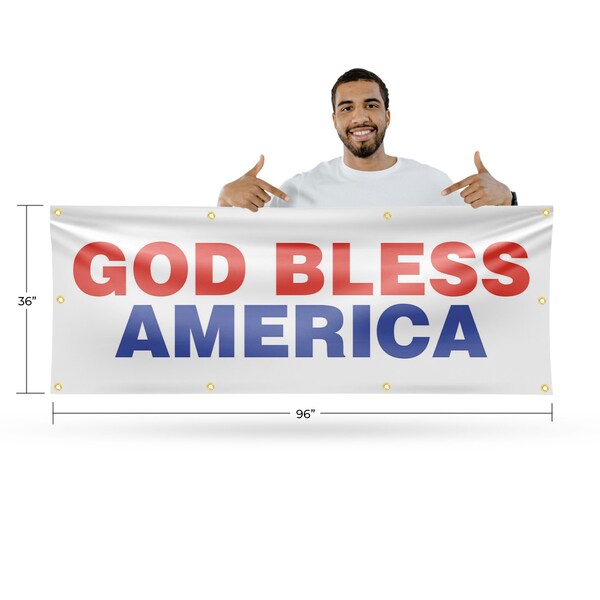 Signmission God Bless America, 36 Inch x 96 Inch, Vinyl Banner - B-96-30675