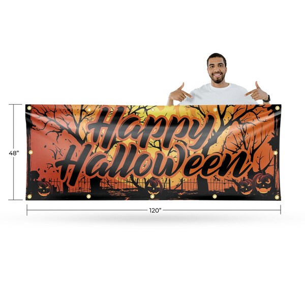 Signmission Happy Halloween, 48 Inch x 120 Inch, Vinyl Banner - B-120-30692