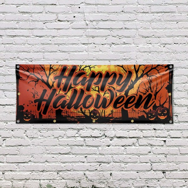 Signmission Happy Halloween, 48 Inch x 120 Inch, Vinyl Banner - B-120-30692