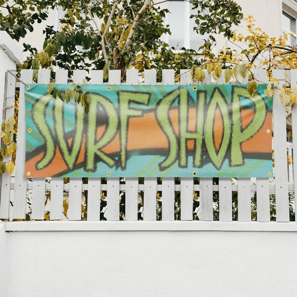 Signmission Surf Shop, 36 Inch x 96 Inch, Vinyl Banner - B-96-30873