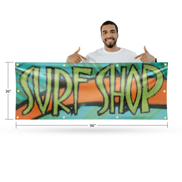 Signmission Surf Shop, 36 Inch x 96 Inch, Vinyl Banner - B-96-30873