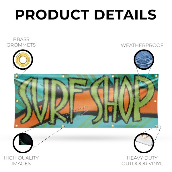 Signmission Surf Shop, 36 Inch x 96 Inch, Vinyl Banner - B-96-30873