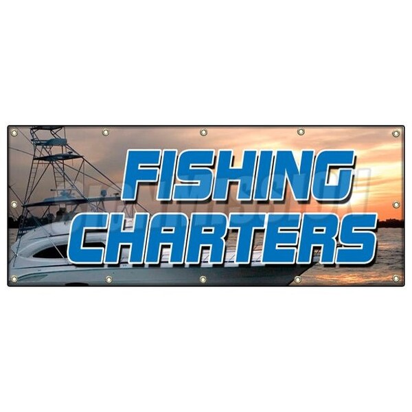 Signmission FISHING CHARTERS BANNER SIGN all half day rental tackle deep sea fish - B-120 FISHING CHARTERS