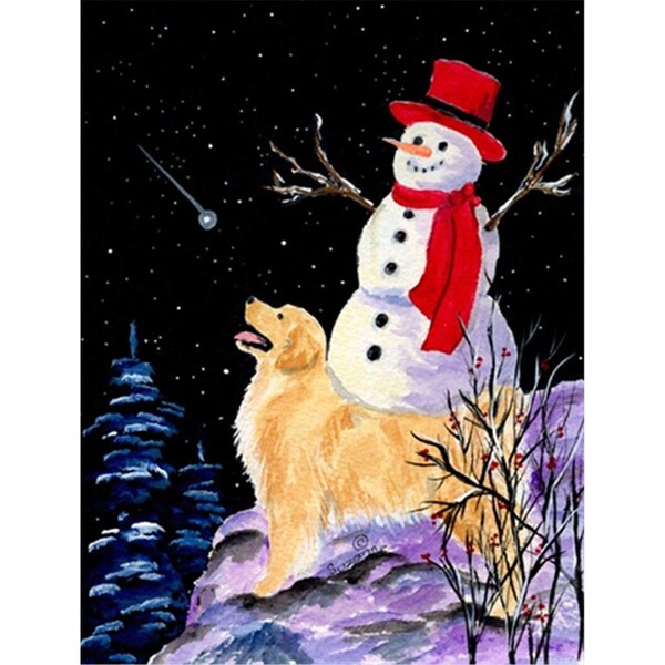 Patioplus 11 x 15 in. Golden Retriever Flag with Snowman in Red Hat Garden Size Flag - PA728823