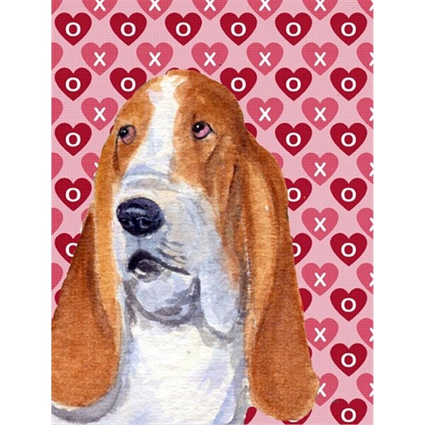 Patioplus 11 x 15 In. Basset Hound Hearts Love And Valentines Day Portrait Flag; Garden Size - PA251970
