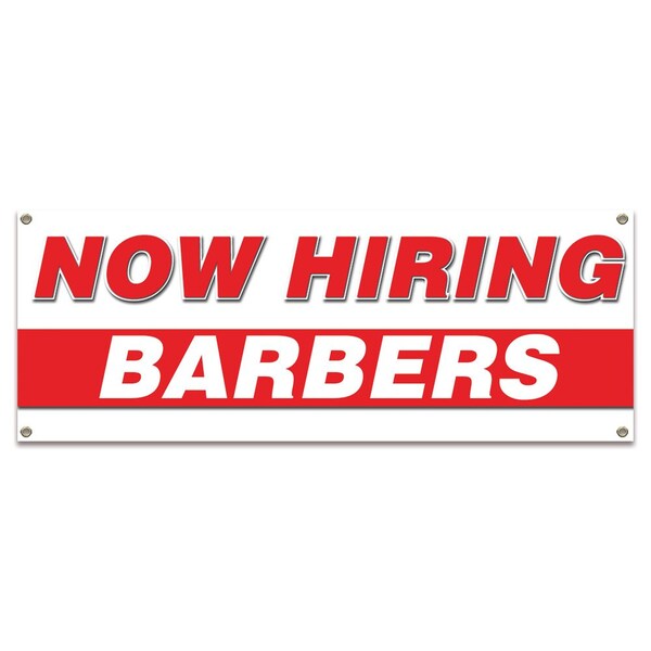 Signmission Now Hiring Barbers Banner Apply Inside Accepting Application Single Sided - B-30200