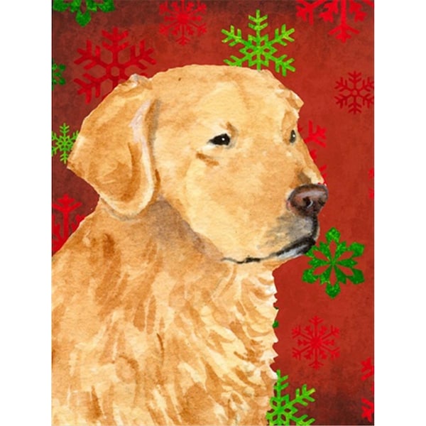 Patioplus Golden Retriever Red Green Snowflakes Holiday Christmas Flag Canvas House Size - PA2928313