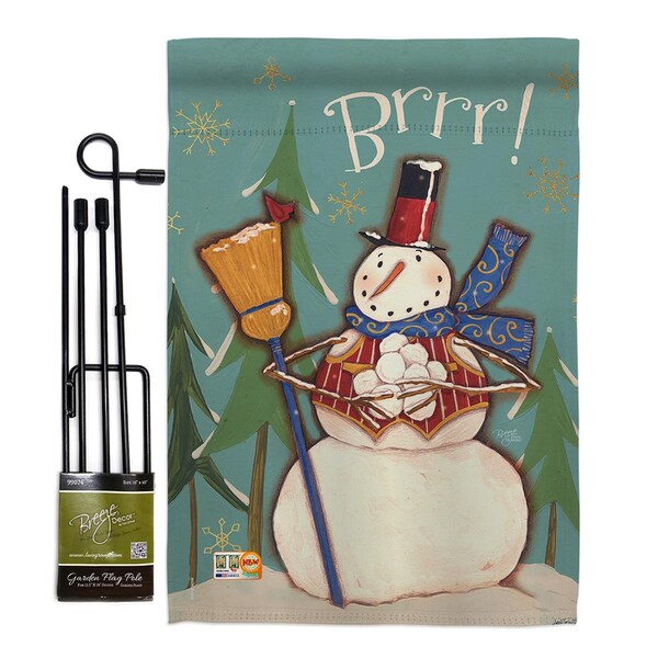 Gardencontrol 13 x 18.5 in. Winter Snowman Brrr Wonderland Vertical Double Sided Garden Flag Set with Banner Pole - GA4110603