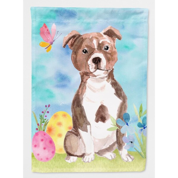 Carolines Treasures Red Staffie Bull Terrier Easter Flag Canvas - House Size - BB9636CHF