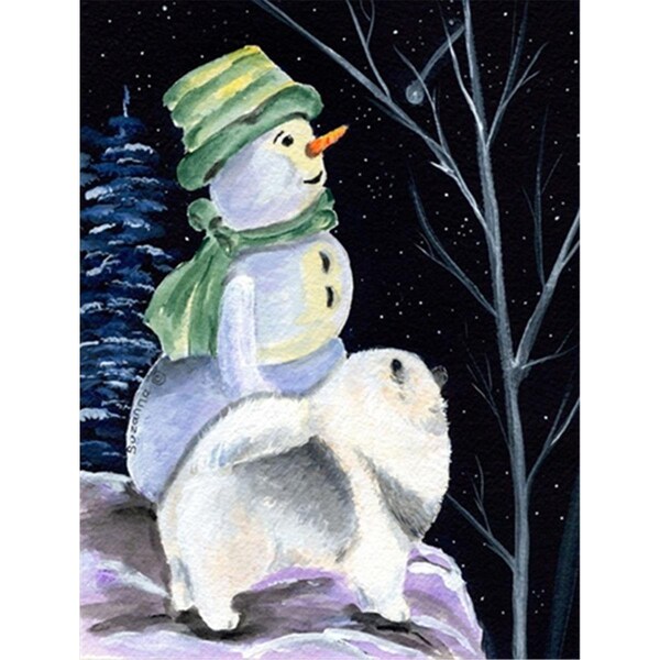 Carolines Treasures 28 x 40 in. Snowman with Keeshond House Size Canvas Flag - SS8557CHF
