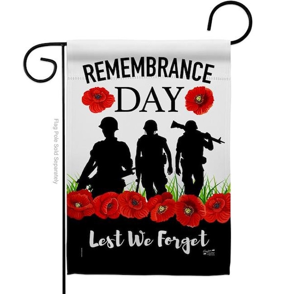 Angeleno Heritage Angeleno Heritage G135385-BO 13 x 18.5 in. Lest We Forget Garden Flag with Armed Forces Veterans Day Double-Sided Decorative Vertical House Decoration Banner Yard Gift - G135385-BO