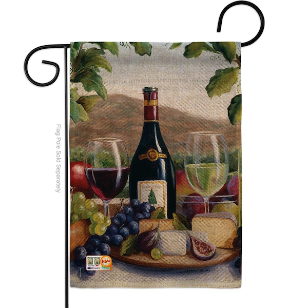 Gardencontrol 13 x 18.5 in. Red & White Wine Burlap Happy Hour Drinks Vertical Double Sided Garden Flag - GA2673606