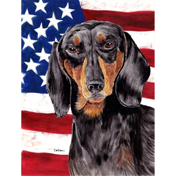 Patioplus 11 x 15 in. Usa American Flag With Dachshund Flag Garden Size - PA247605