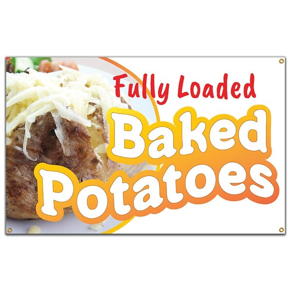 Signmission Baked Potatoes Banner Heavy Duty 13 Oz Vinyl with Grommets - B-60 BAKED POTATOES