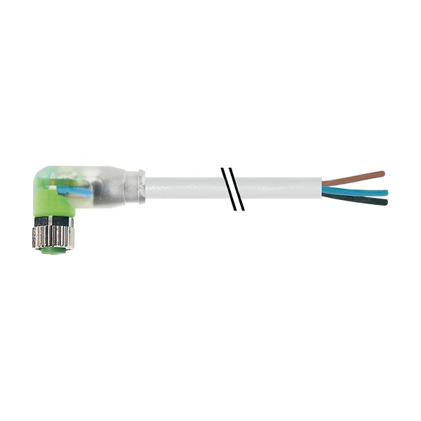 Conector hembra M8 de 90° con cable LED, PUR 3x0.25 gy UL/CSA+cadena portacables 1.5m - 7000-08121-2300150