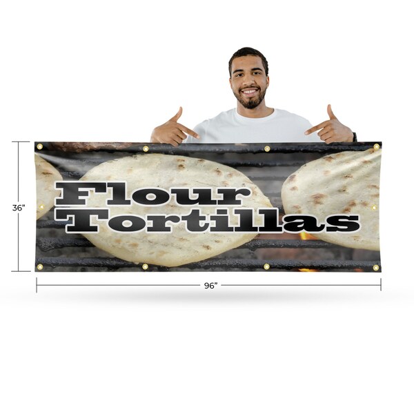 Signmission Flour Tortillas, 36 Inch x 96 Inch, Vinyl Banner - B-96-30639