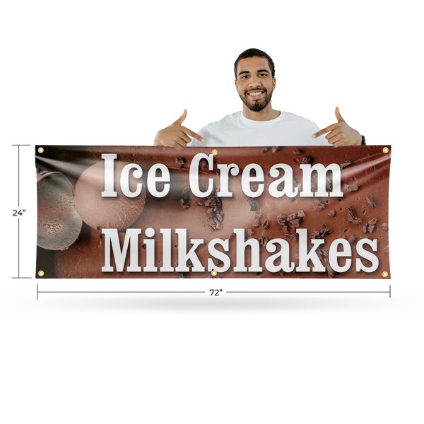 Signmission Ice Cream Milkshakes, 24 Inch x 72 Inch, Vinyl Banner - B-72-30703