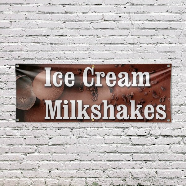 Signmission Ice Cream Milkshakes, 24 Inch x 72 Inch, Vinyl Banner - B-72-30703