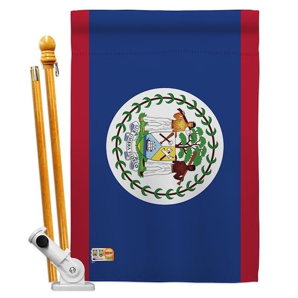 Americana Home & Garden Americana Home & Garden AA-CY-HS-140028-IP-BO-D-US18-AG 28 x 40 in. Belize Flags of the World Nationality Impressions Decorative Vertical Double Sided House Flag Set & Pole Bracket Hardware Flag Set - HS140028-BO